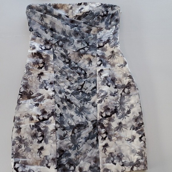 NWT CYNTHIA STEFFE GRAY CREAM STRAPLESS SHEATH DRESS FLORAL CHIFFON SATIN SIZE 8 - Picture 10 of 16